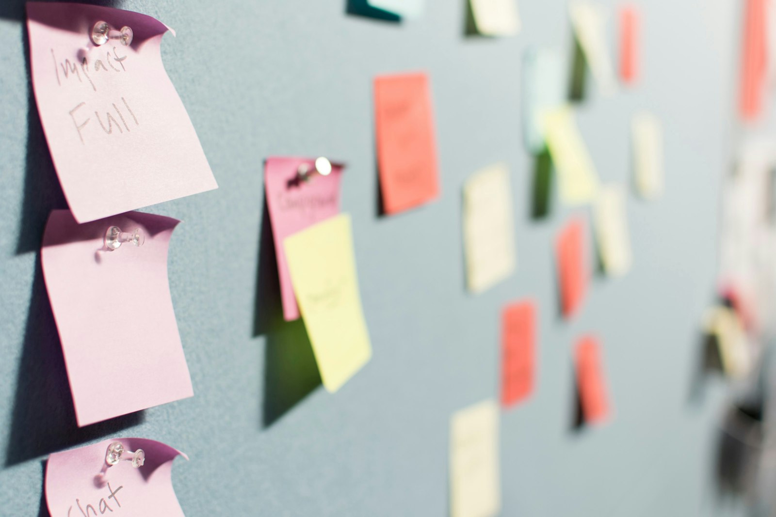 Sticky notes pinned to a planning board